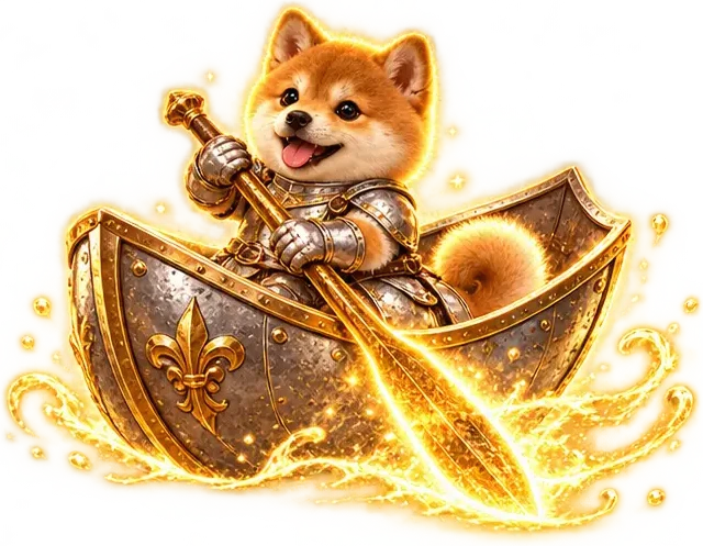 SWONKINU rowing a shield like a boat with his sword