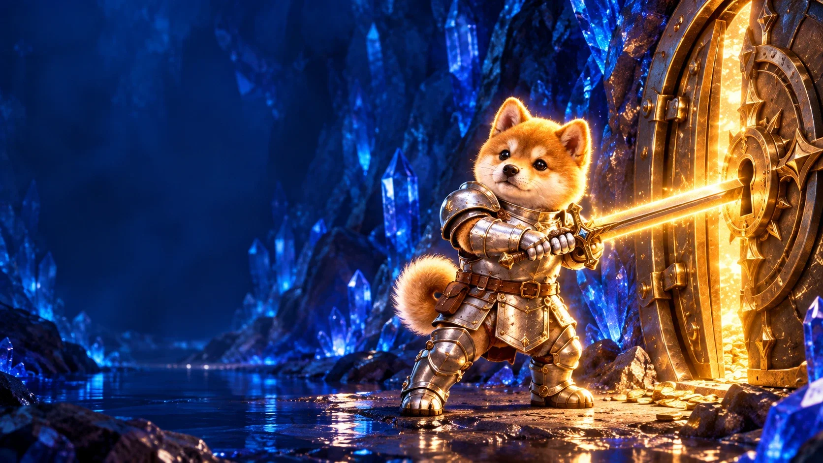 SWONKINU unlocking a glowing vault door with his sword
